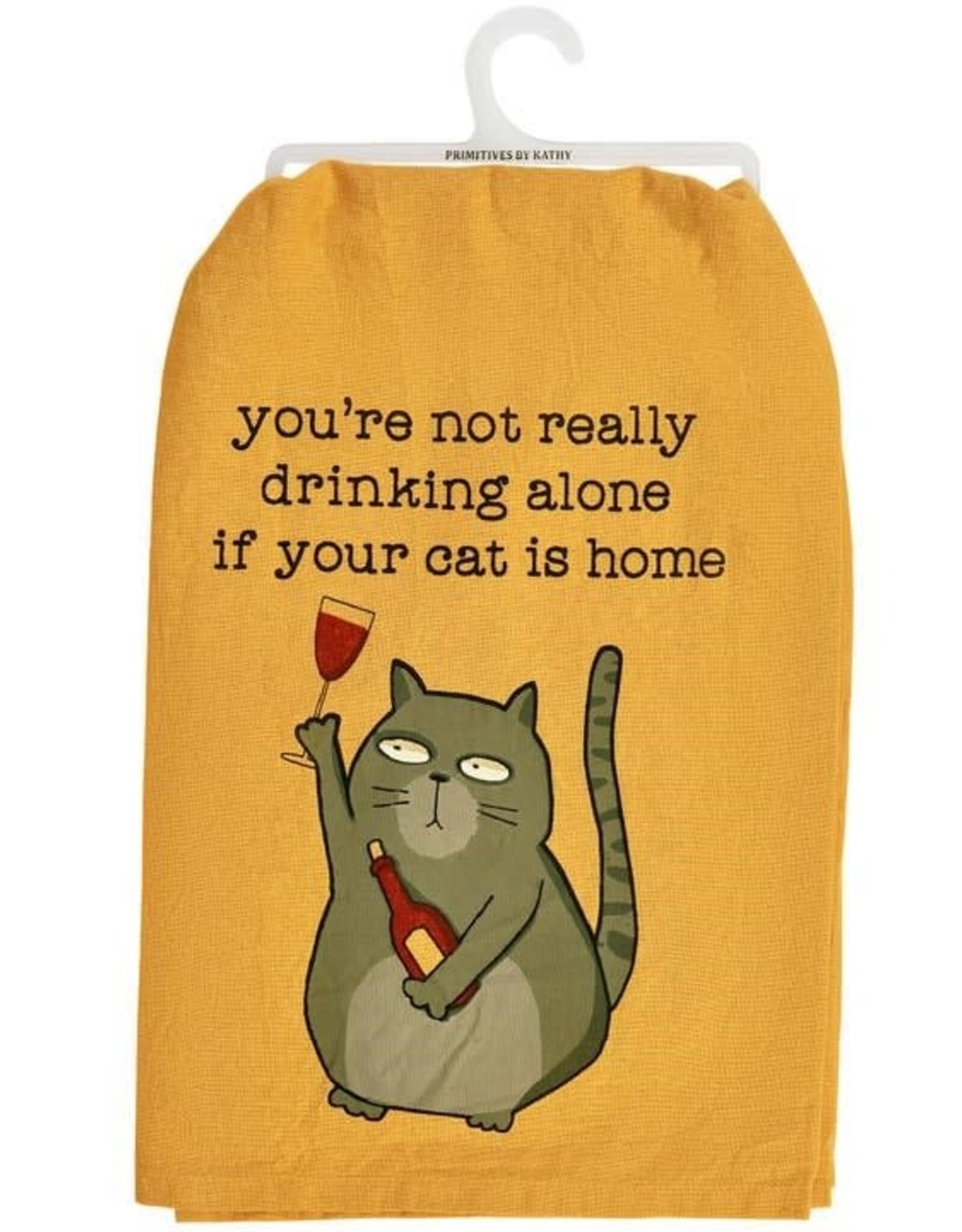 Kitchen Tea Towel - Not Drinking Alone Cat