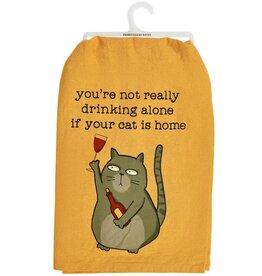 Kitchen Tea Towel - Not Drinking Alone Cat