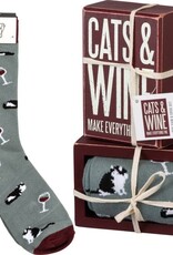 Cats and Wine Box Sign and Sock Set