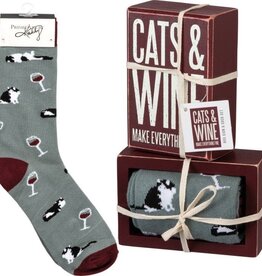 Cats and Wine Box Sign and Sock Set