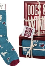 Dogs and Wine Box Sign and Sock Set
