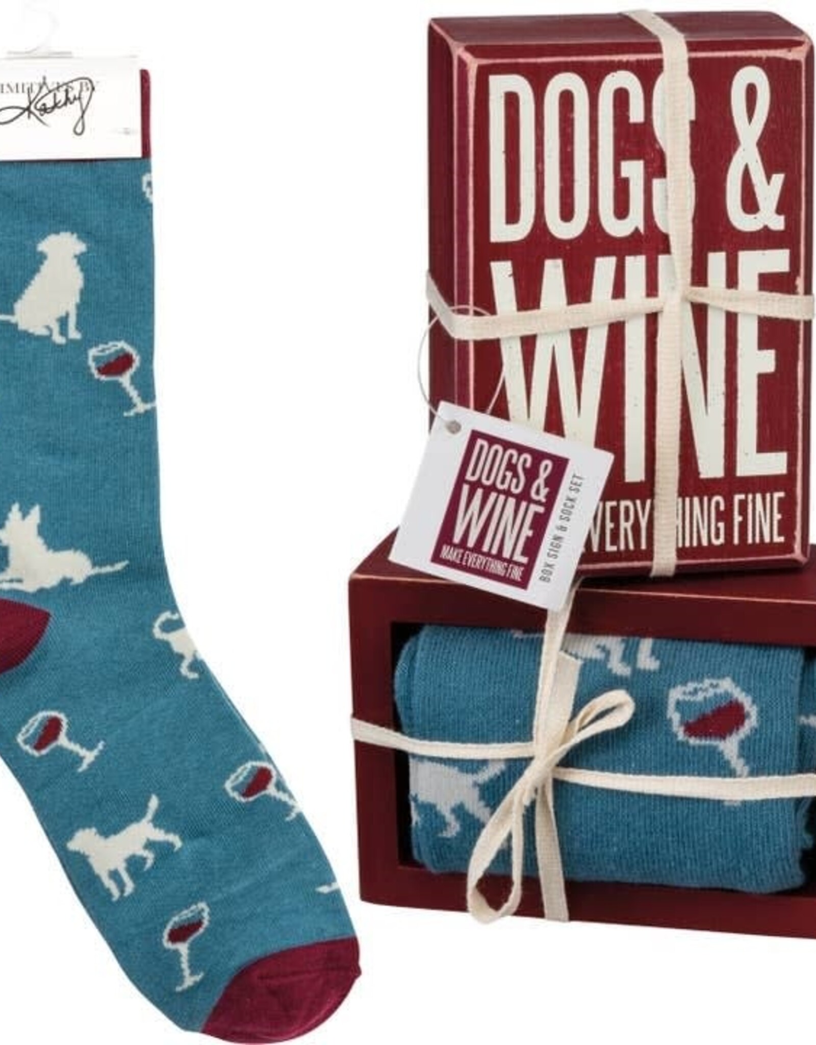 Dogs and Wine Box Sign and Sock Set