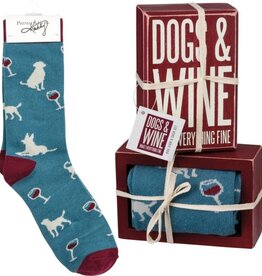 Dogs and Wine Box Sign and Sock Set
