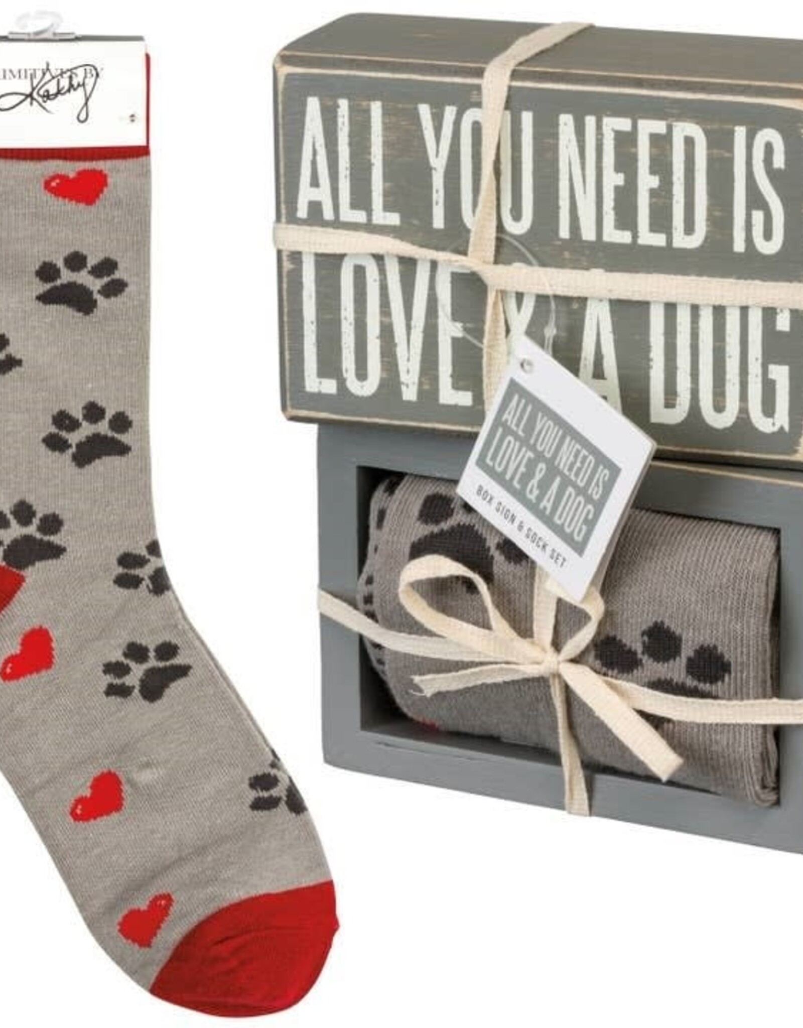 Love and A Dog Box Sign and Sock Set