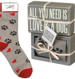 Love and A Dog Box Sign and Sock Set