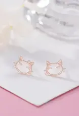 Dainty Rose Gold Cute Cat Stud Earrings in 925 Sterling Silver