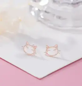 Dainty Rose Gold Cute Cat Stud Earrings in 925 Sterling Silver