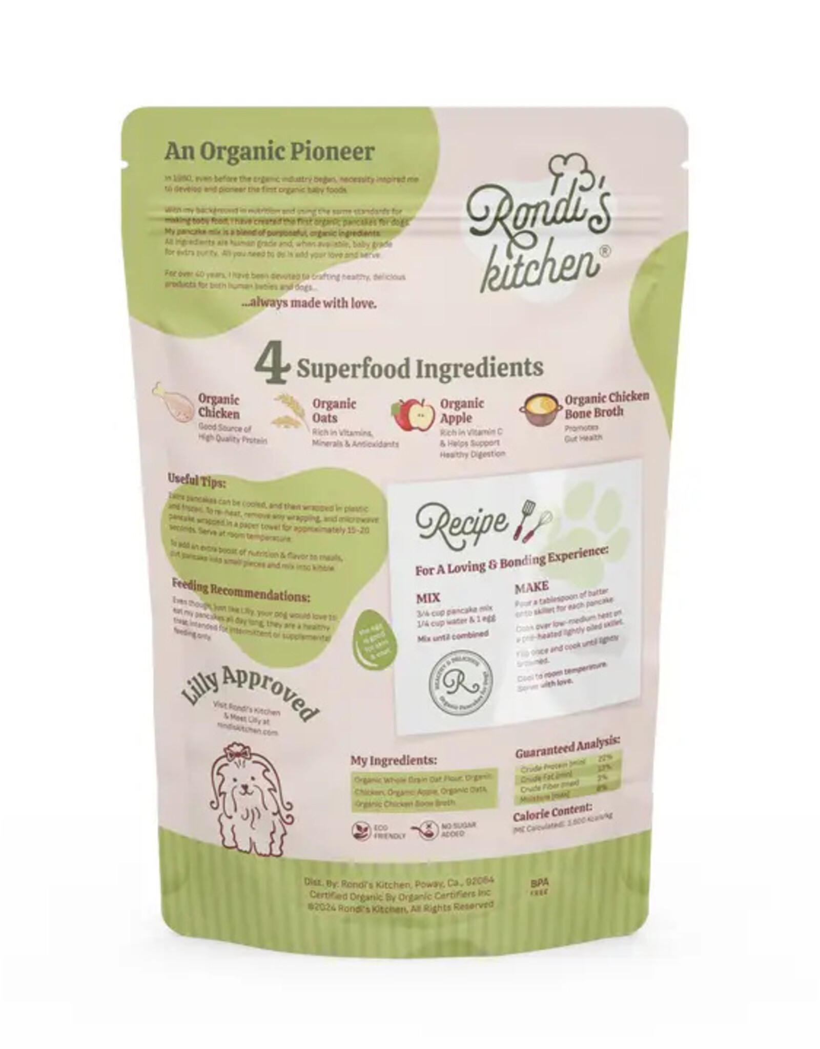 Rondi's Kitchen Organic Superfood Pancake Mix For Dogs Chicken & Apple