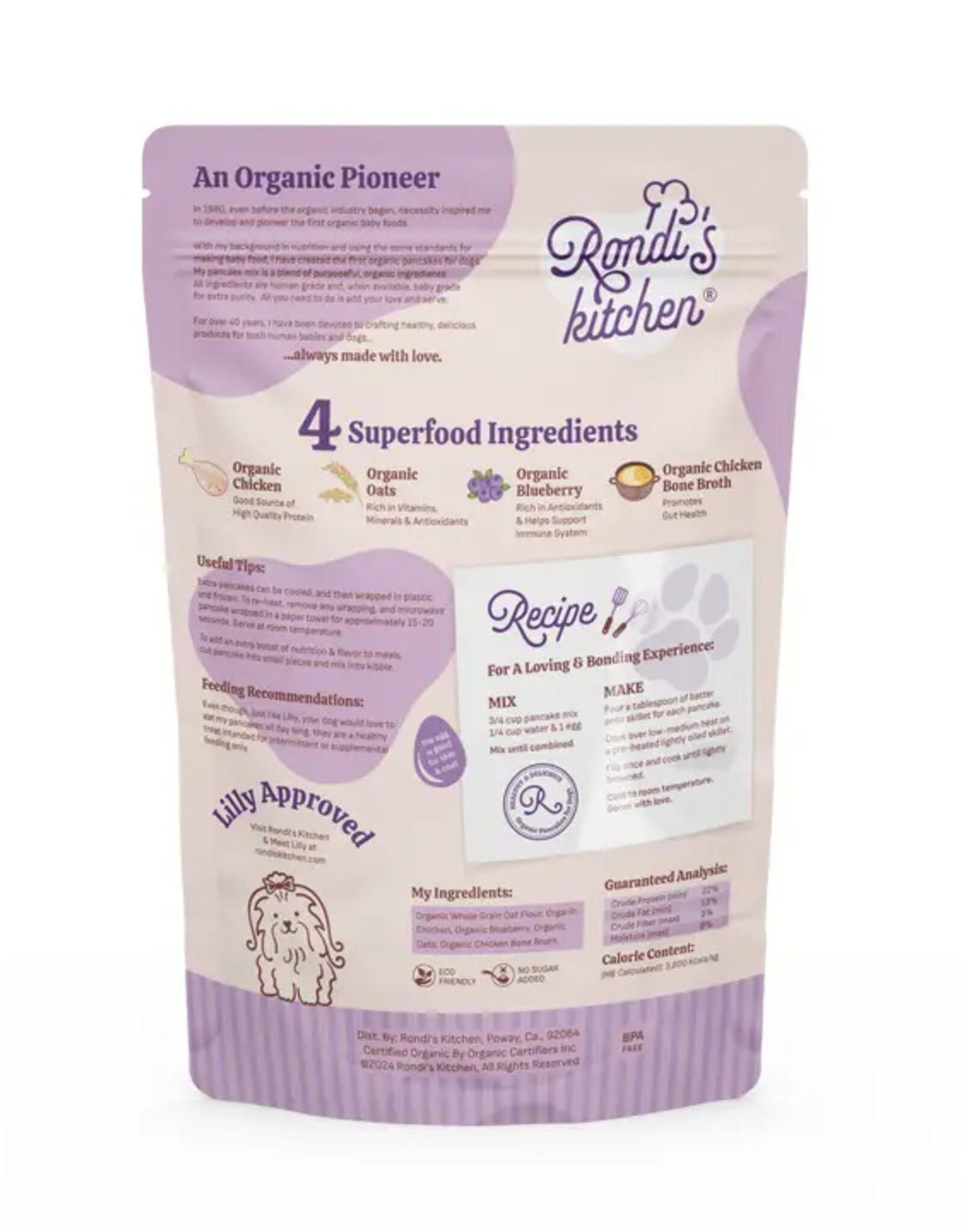 Rondi's Kitchen Organic Superfood Pancake Mix For Dogs Chicken & Blueberry