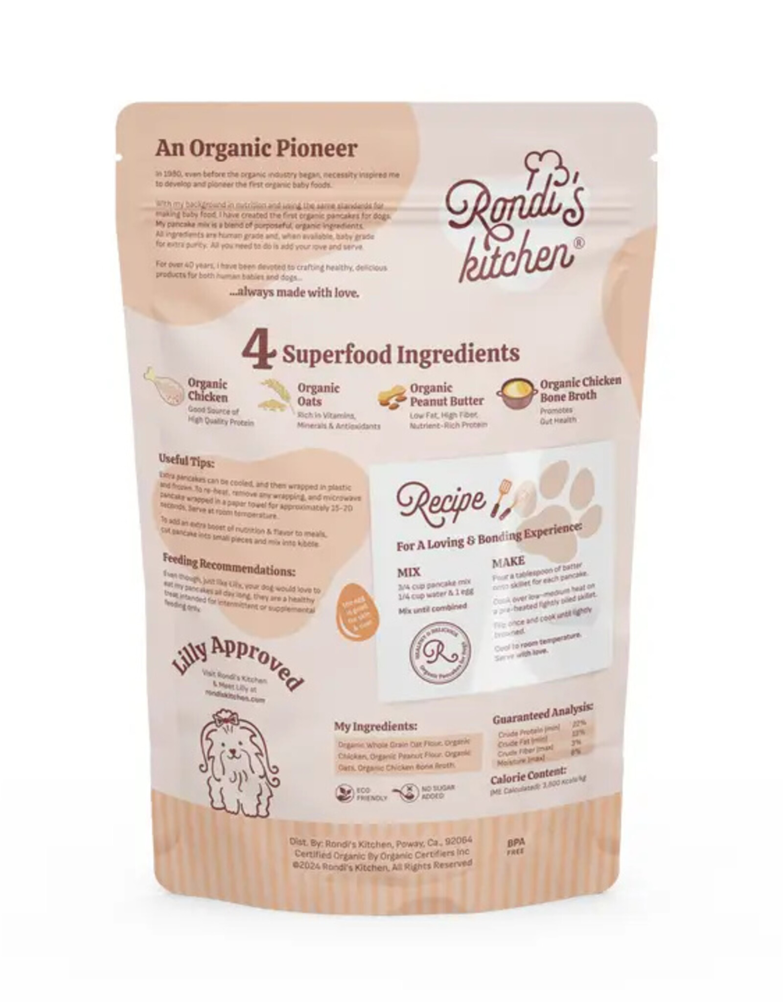 Rondi's Kitchen Organic Superfood Pancake Mix For Dogs Chicken Peanut Butter