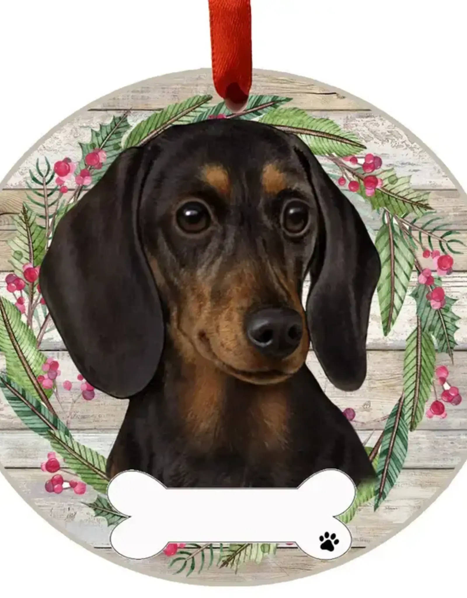 Black Dachshund Ceramic Wreath Ornament