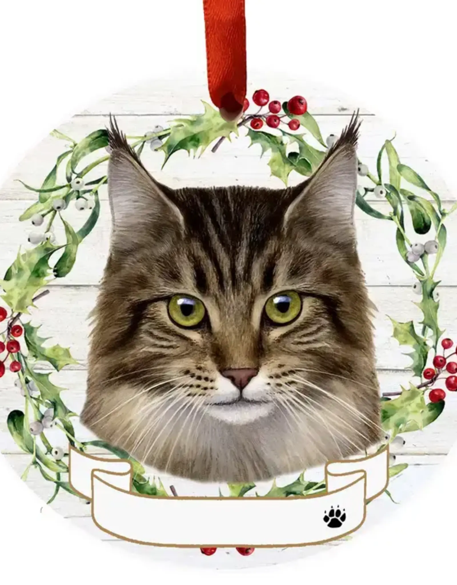 Cat - Maine Coon Ceramic Wreath Ornament