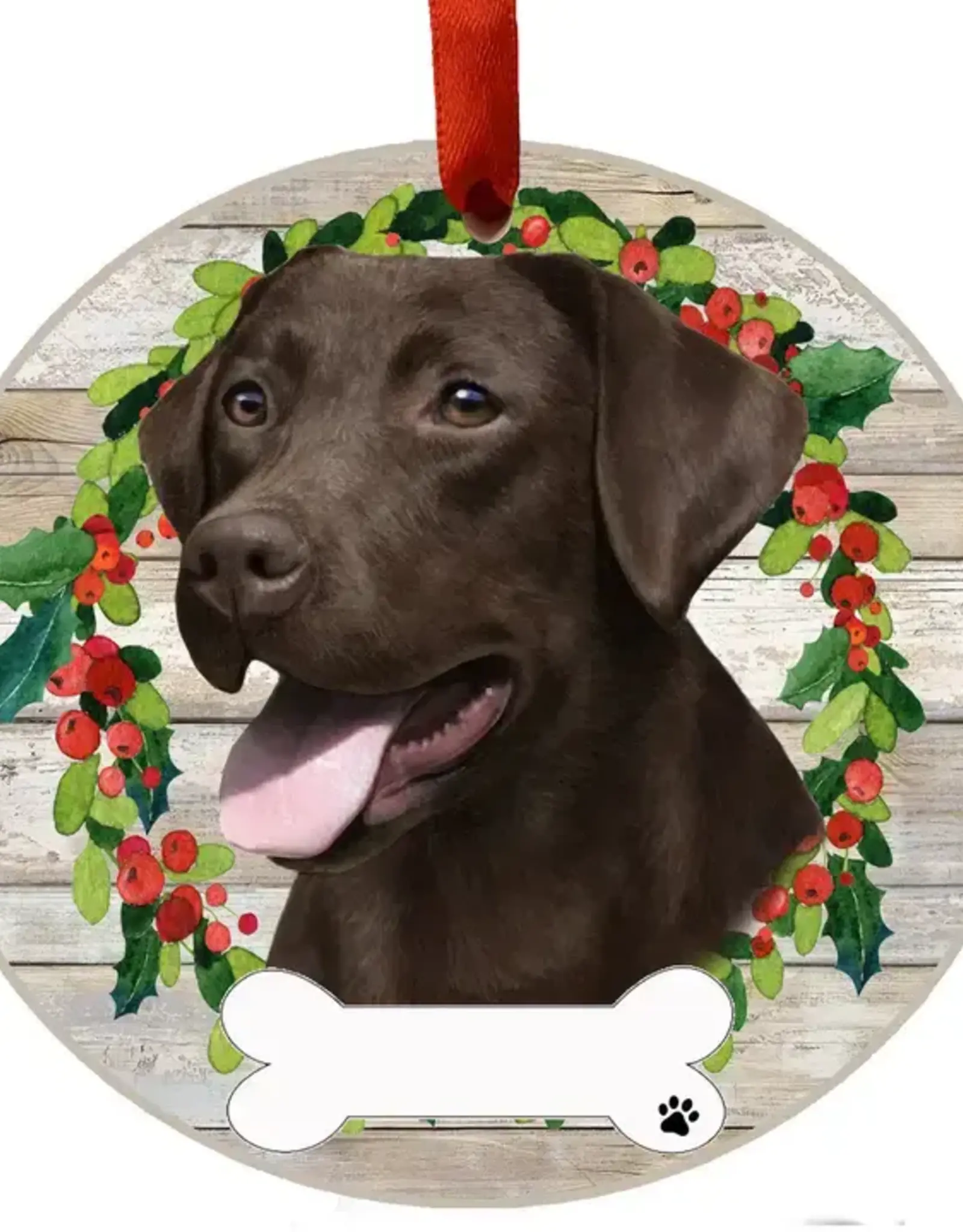 Chocolate Labrador Ceramic Wreath Ornament