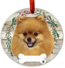 Pomeranian Ceramic Wreath Ornament