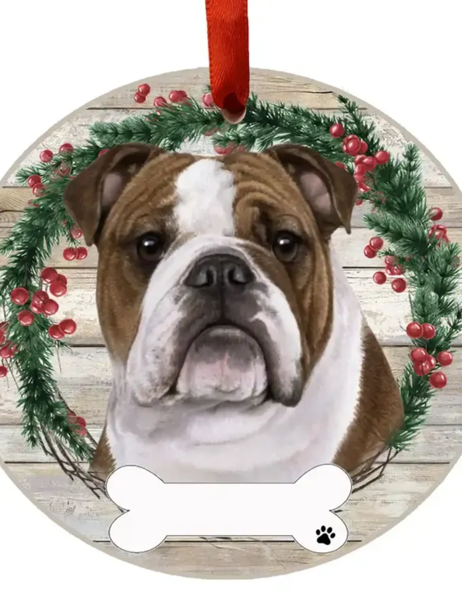 Bulldog Ceramic Wreath Ornament