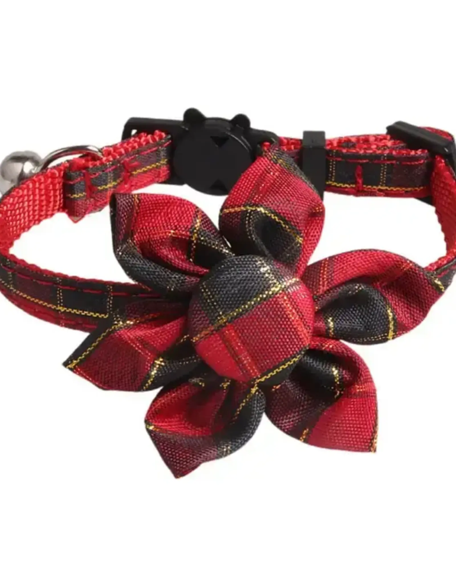 Cheerhunting Cat Collar - Holiday Plaid Flower