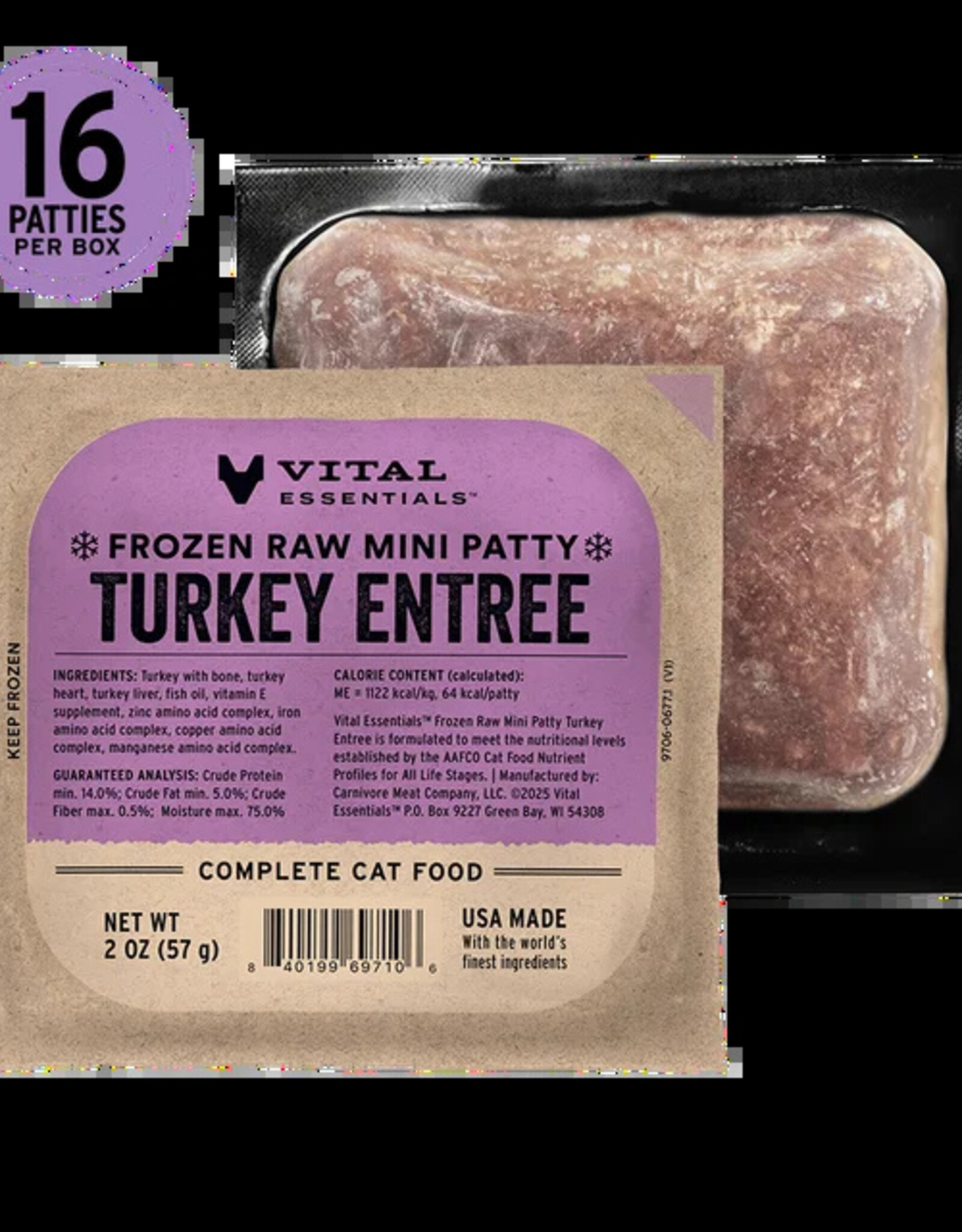 Vital Essentials Vital Essentials Cat Frozen Turkey Mini Patties 2lb