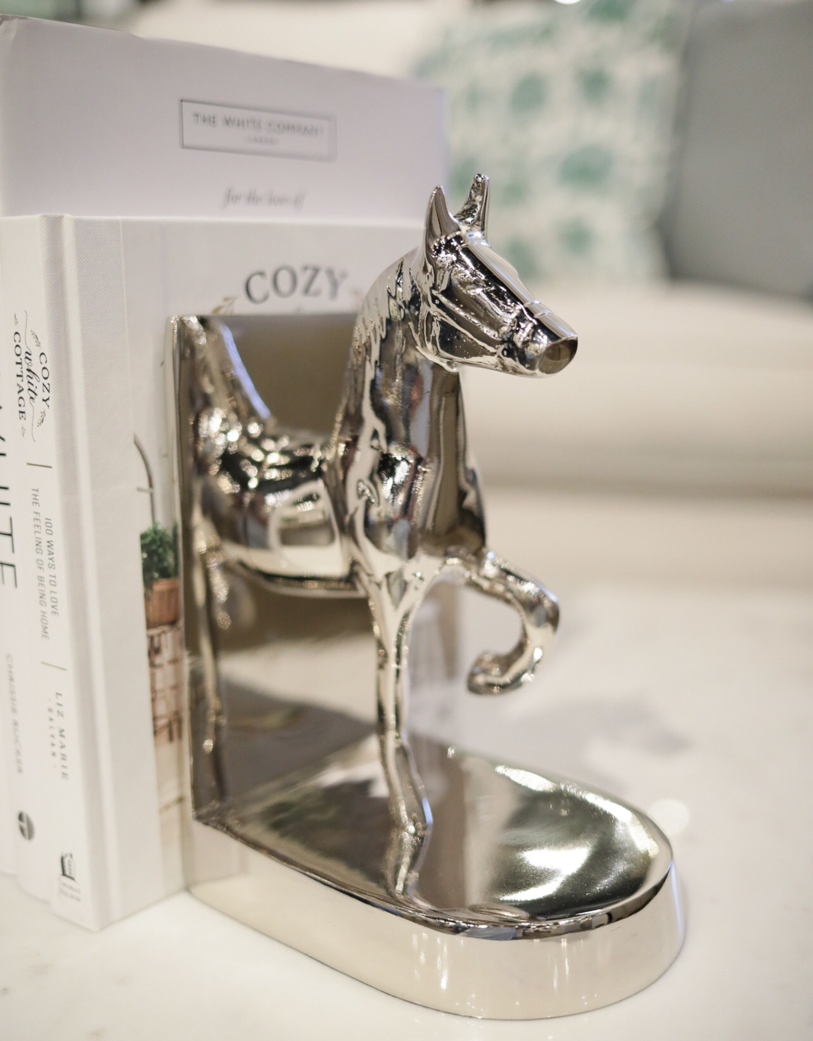 10" Polished Silver Metal Horse Bookends