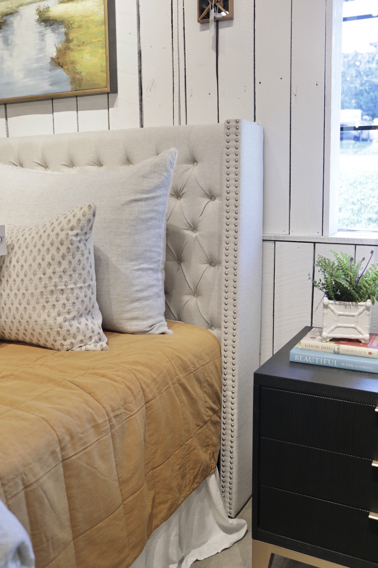 Amelia Upholstery Headboard King/Cream JD's All About Home