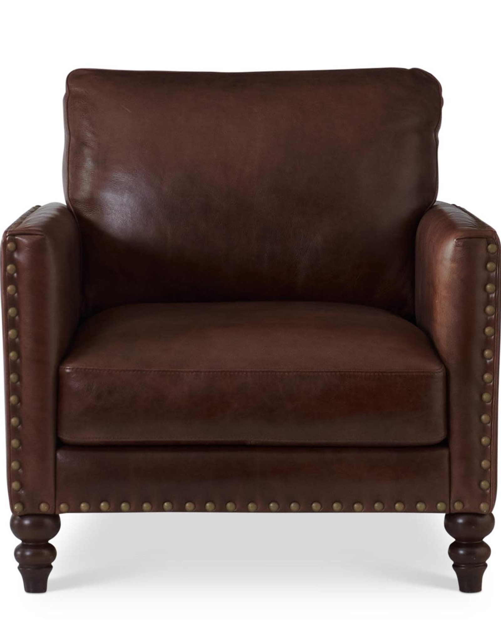 Chestnut Brown Italian Leather Chair w/ Nailhead Trim