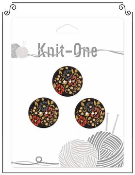 Knit One Knit One Bouton Noix de Coco noir Fleurs 2 trous