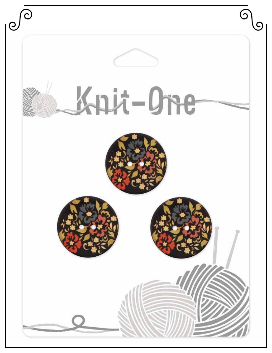 Knit One Knit One Bouton Noix de Coco noir Fleurs 2 trous