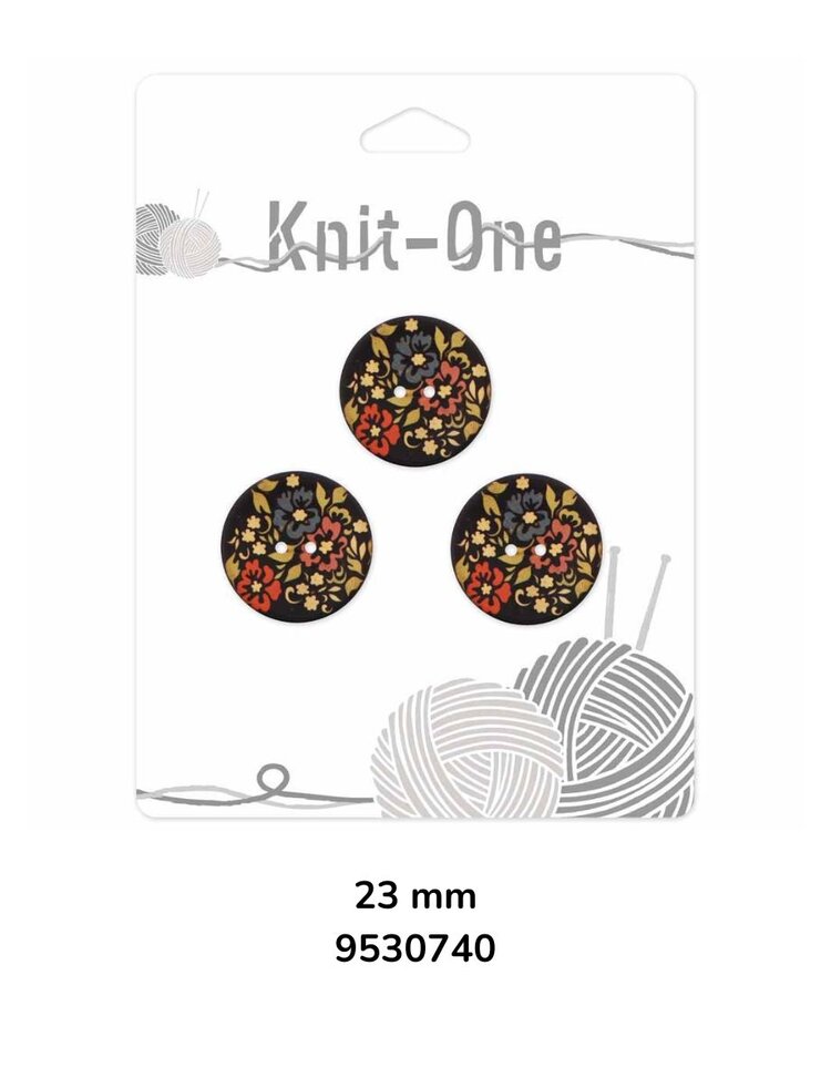 Knit One Knit One Bouton Noix de Coco noir Fleurs 2 trous