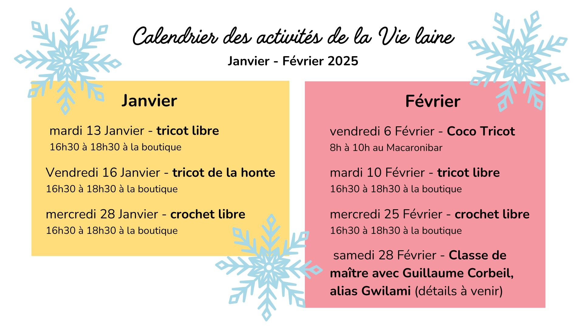 Calendrier activités 2026