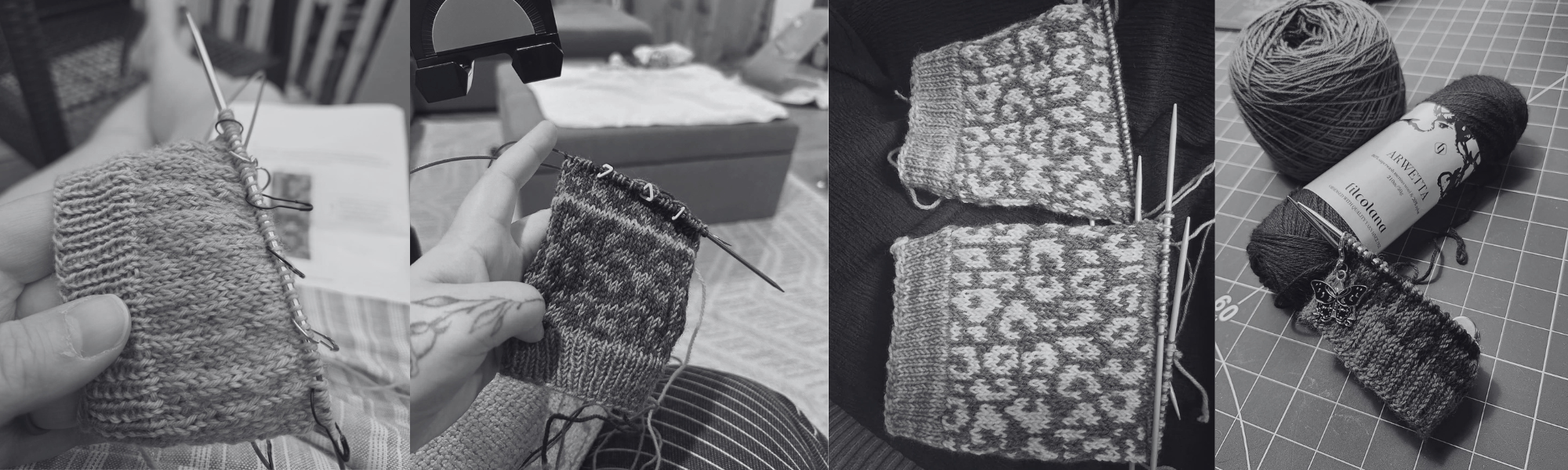 bas jacquard noir et blanc