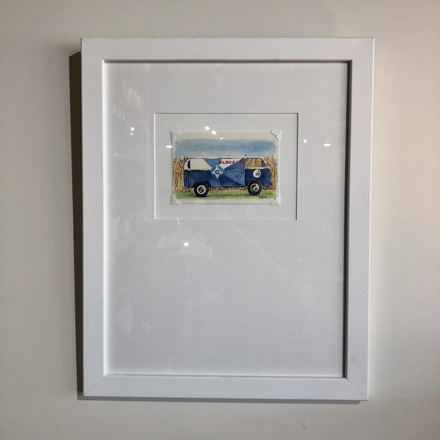 VW Bus Watercolor Framed Signed Print
