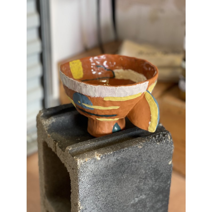 Kat Smalls Studio- Ceramic Bowl- Teal, Yellow, White