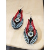 Paper Quill Earrings- Red, Black, Grey, Cream