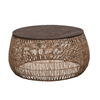 Bloomingville Hand-Woven Bankuan Side Table with Recycled Pine Wood Top, Natural & Stained Finish