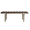 Upholstered Leather Bench w/ Channel Stitch & Brass Finish Metal Legs, Iron Color