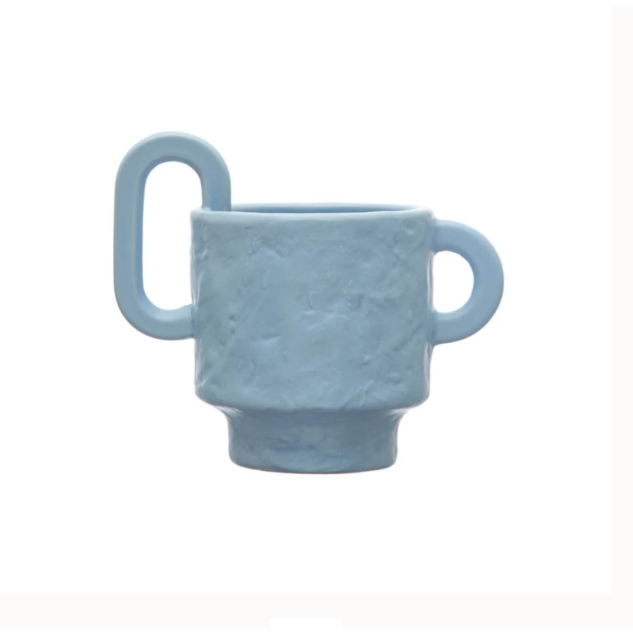 Stoneware Planter w/ handles, matte blue