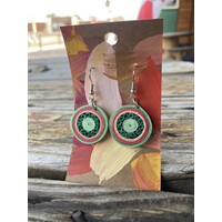 Green Pink Circle Paper Quill Earrings