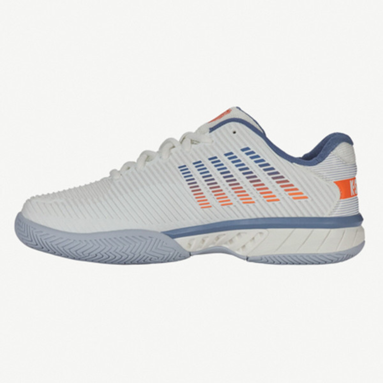 K-Swiss Hypercourt Express 2 Men's Tennis Shoes, White/Blue/Orange Wide 2E (06806-139-W)