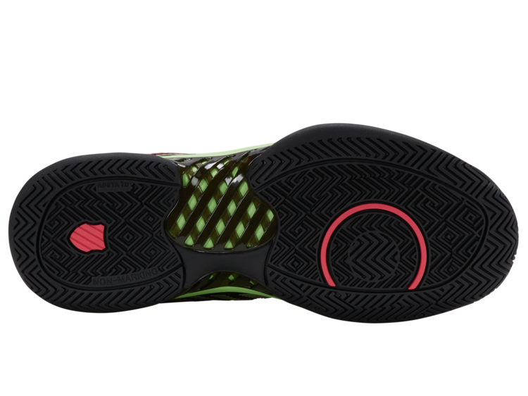 K-Swiss Hypercourt Express 2 Men's Tennis Shoes Wide 2E, Black/Soft Neon Green/Neon Lava (06806-034-W)