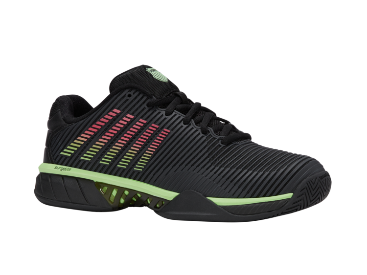 K-Swiss Hypercourt Express 2 Men's Tennis Shoes Wide 2E, Black/Soft Neon Green/Neon Lava (06806-034-W)