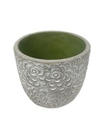 Flower Cement Pot W/Green Inside