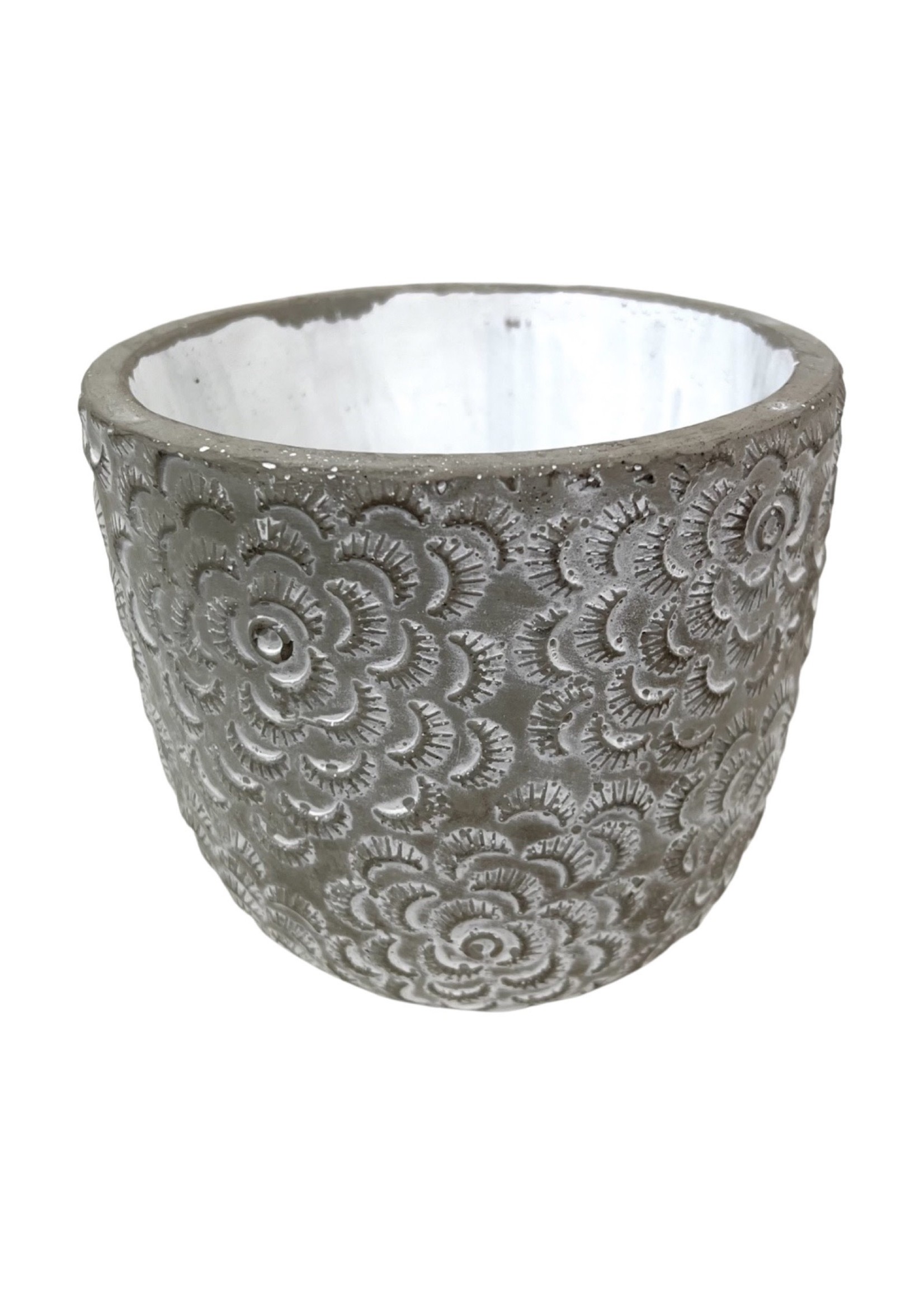 Flower Cement Pot W/White Inside