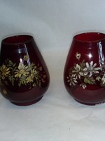 Pair Hand Painted Ruby Red Globes, 5.5" Tall, m.1900's