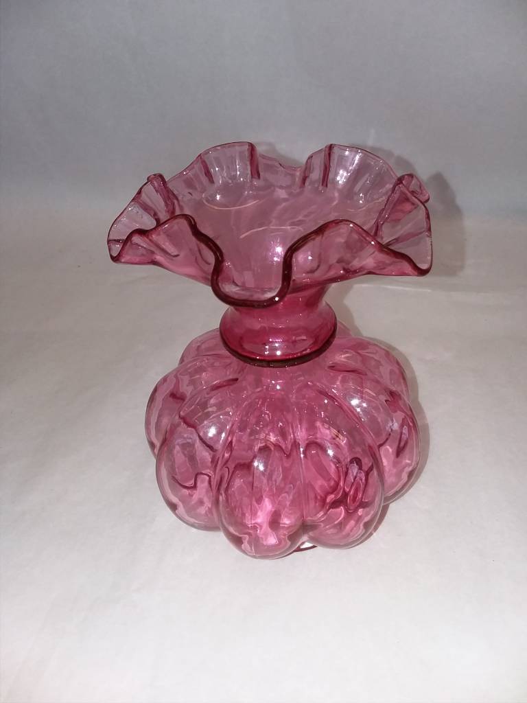 fenton cranberry vase w double ruffled top m1900s