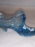 Fenton Fenton Blue Floral Design Signed Slipper, 5.5x3"
