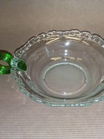 Candy Dish, Applied Green Handle & Ruffled Lip, E.1900's, 5" Diam, 1.25"Deep