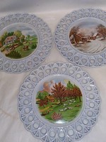 Handmade 9" Ceramic Plate, Applied Currier & Ives American Homestead Design, 1970's