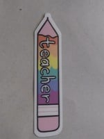 Teacher Rainbow Pencil Sticker 1x3