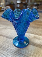 Fenton Vintage 4" Fenton Hobnail, Ruffled, Footed Vase (Colonial Blue)