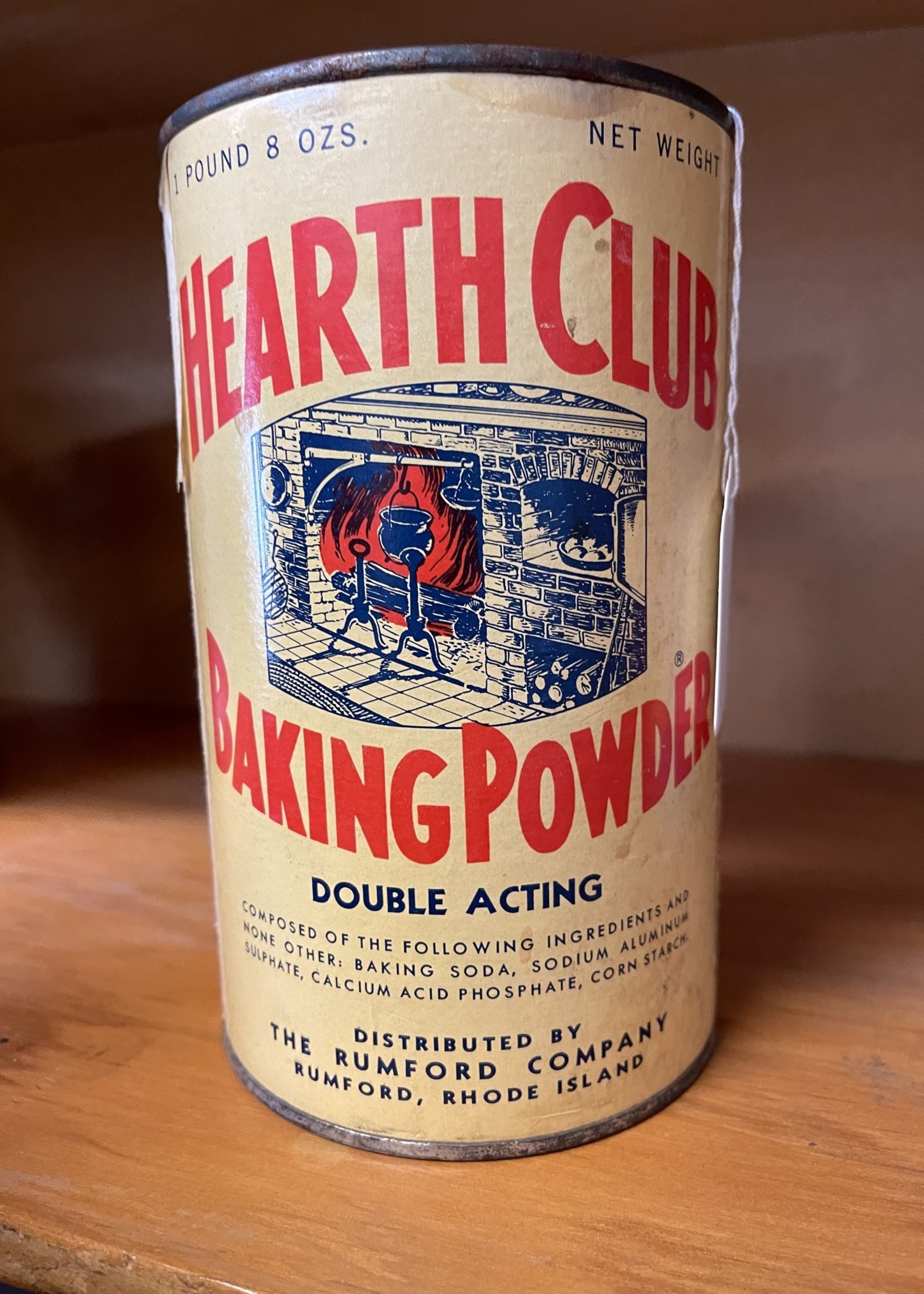 Hearth Club Tin w/Paper Label For Baking Powder, 8 Ounce,  - The  Second Knob Gifts & Antiques, LLC