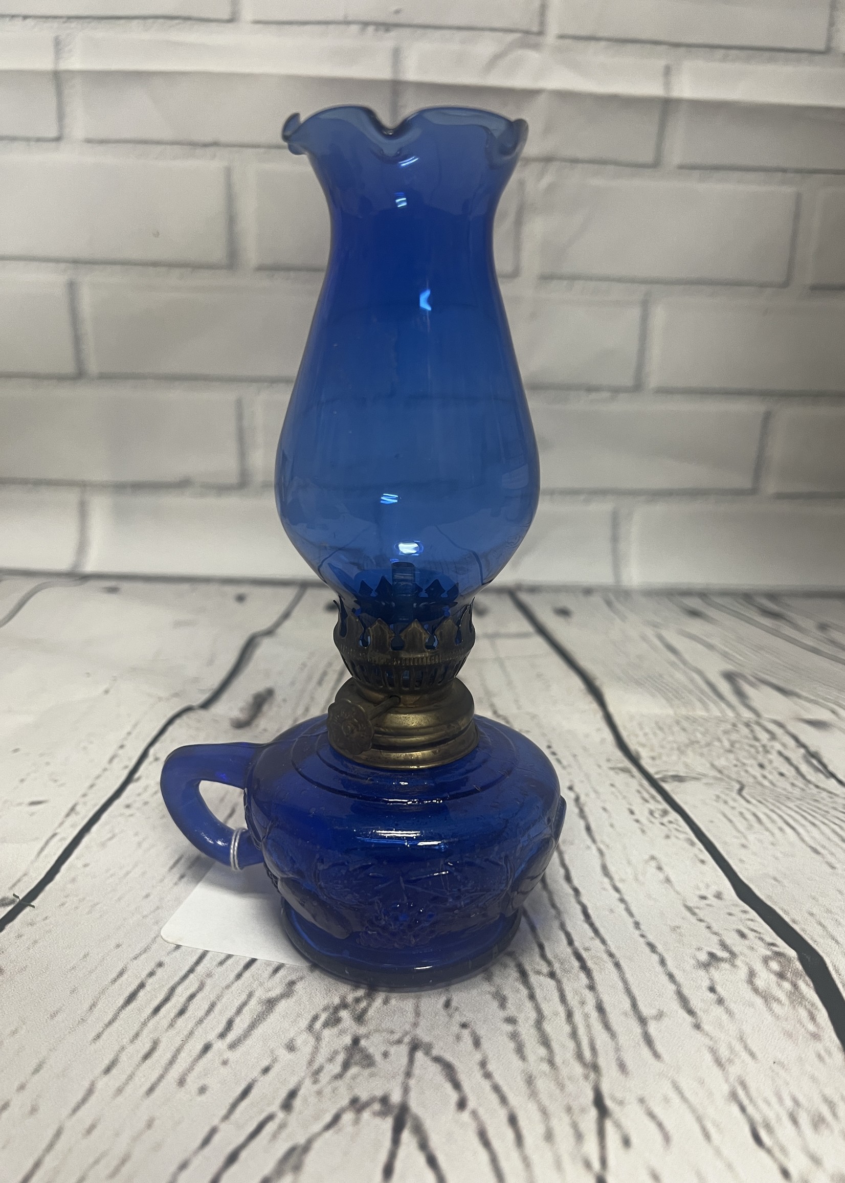 vintage cobalt blue oil lamp